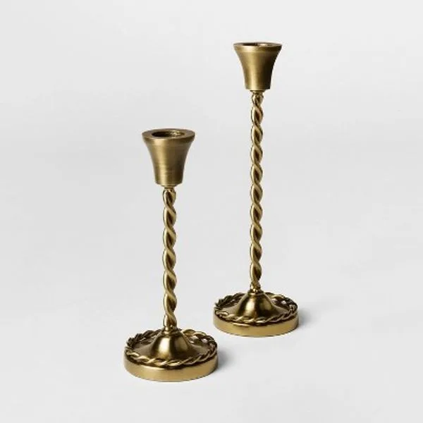 Braided Brass Taper Holders — Set of 2