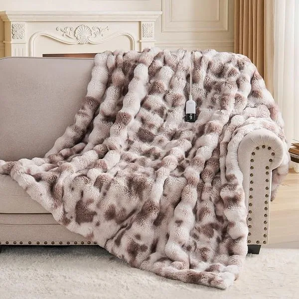 Taupe faux fur throw for cozy season