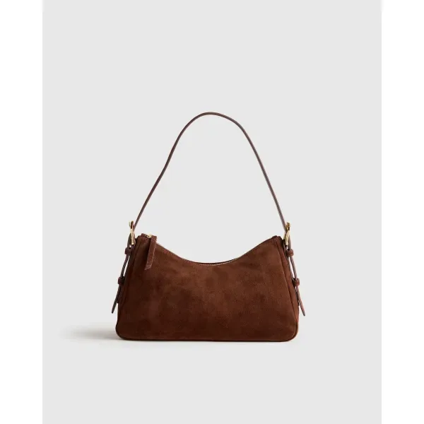 Sutton Suede Small Shoulder Bag in Chocolate Brown