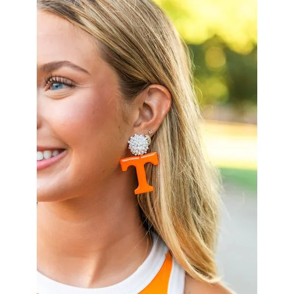 "Power T" Clay Dangle with Pom Earring