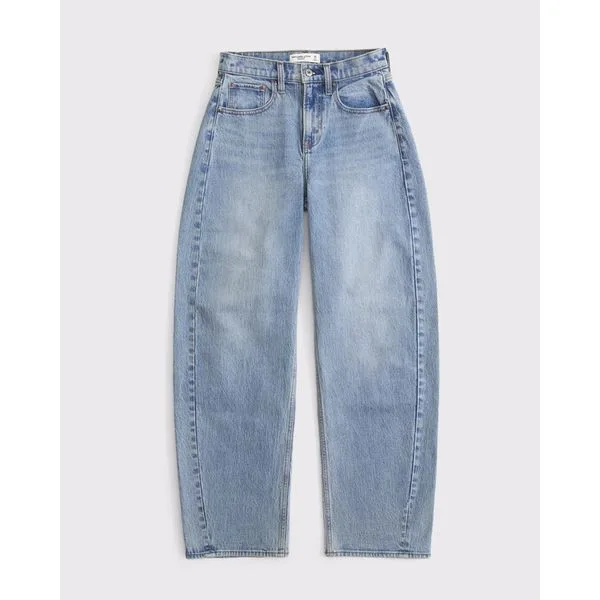 Abercrombie Curve Love High Rise Barrel Jean - Light Wash