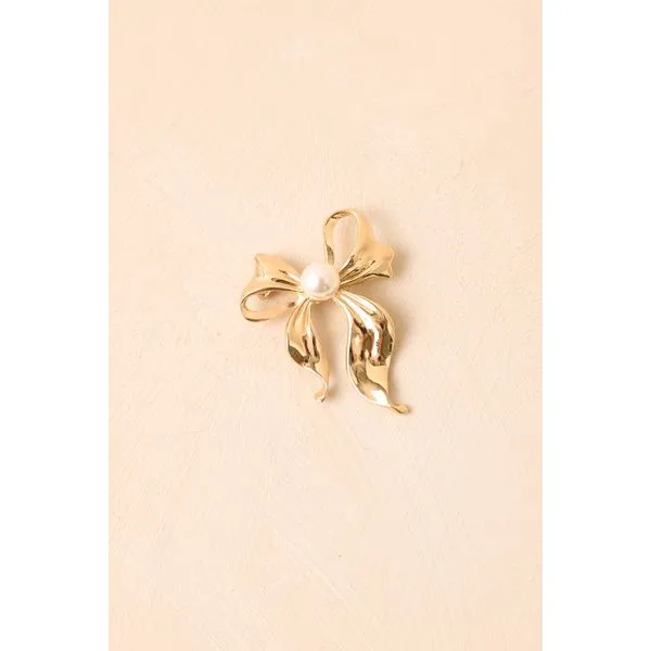 Perfectly Presented Gold Pearl Bow Brooch