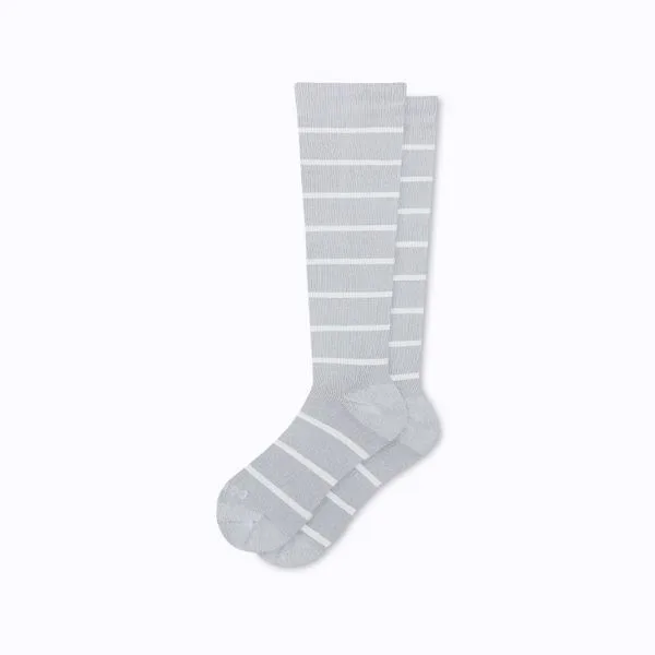 Knee-High Striped Socks — Heather / White