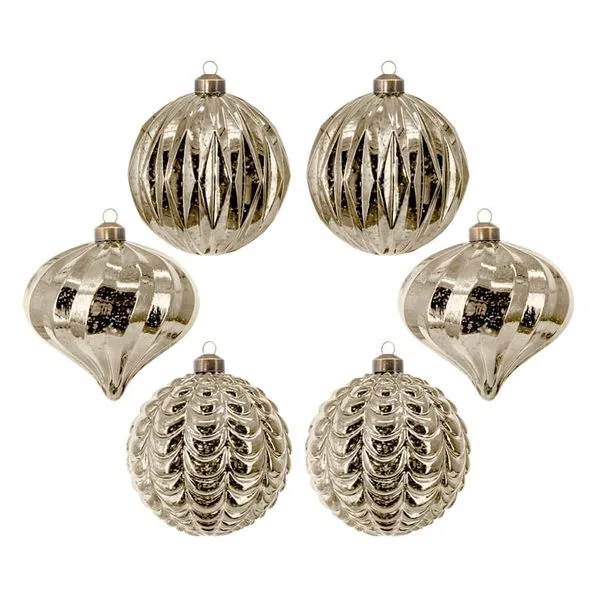 6-Count Gold Mercury-Style Shatterproof Christmas Ornaments