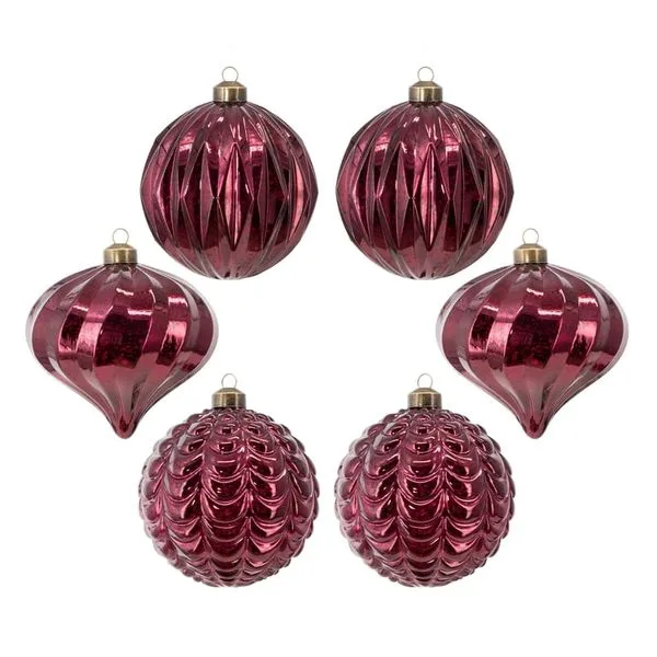 6-Count Burgundy Shatterproof Christmas Ornaments, 6"