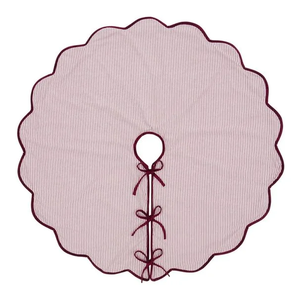 Red Scallop Pinstripe Christmas Tree Skirt, 52"