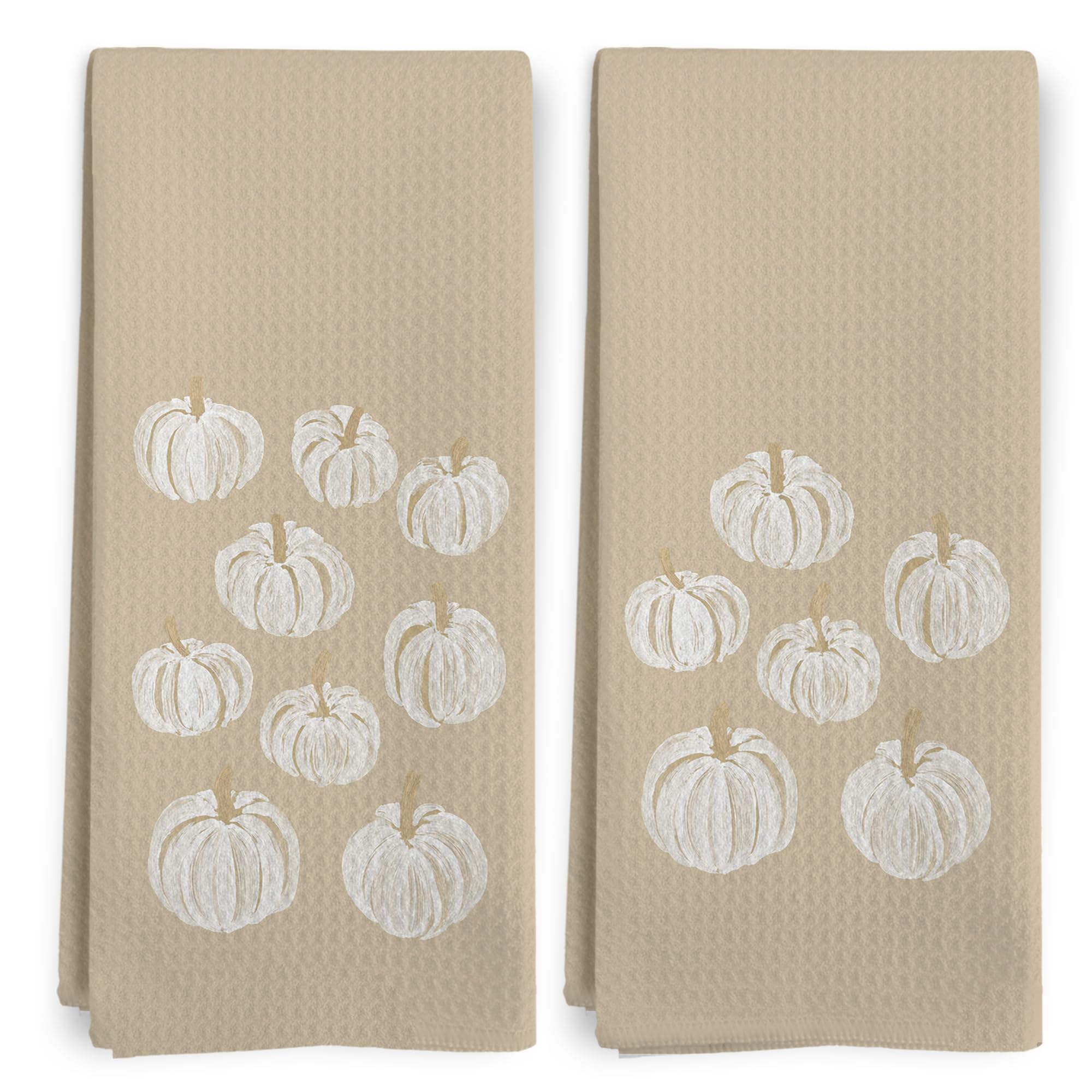 BitKAM oatmeal kitchen towels embroidered with white pumpkins